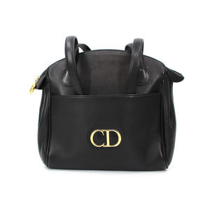 Christian Dior Black Smooth Leather Gold CD Logo Zip Shoulder Bag Sac Cabas Tote